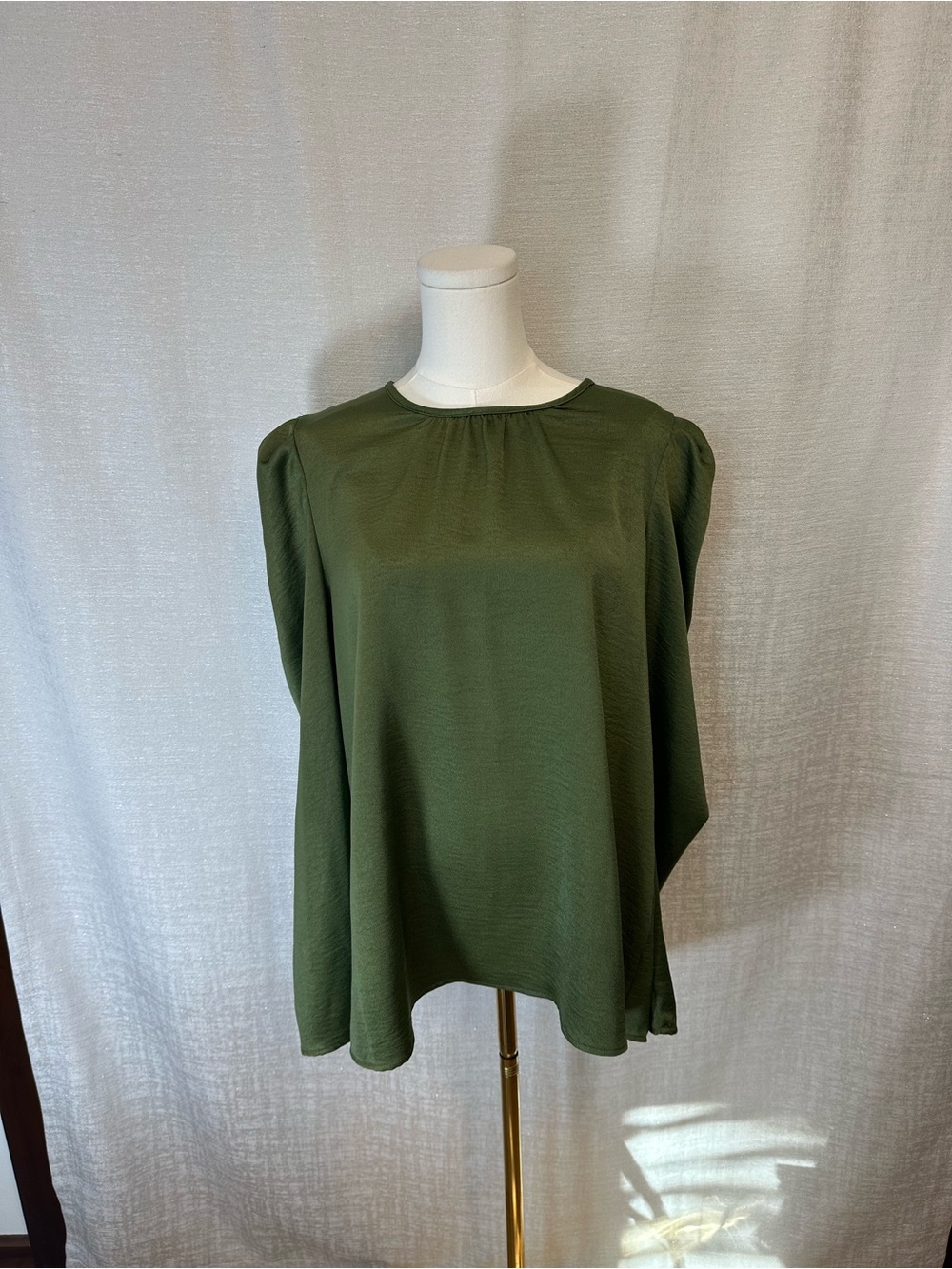2 Hearts Olive Green Satin Batwing Sleeve Blouse